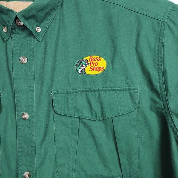 Bass Pro Shops Button-Up Shirt Men's 2XL Green Embroidered Logo Short Slvs - Picture 3 of 9